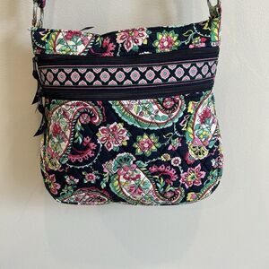 Vera Bradley Petal Paisley Crossbody Bag Navy Pink Green Adjustable Strap EUC